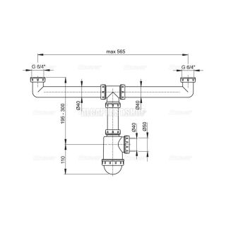 Сифон для двойной мойки AlcaPlast с накидными гайками 6/4" без штуцера A448-DN50/40